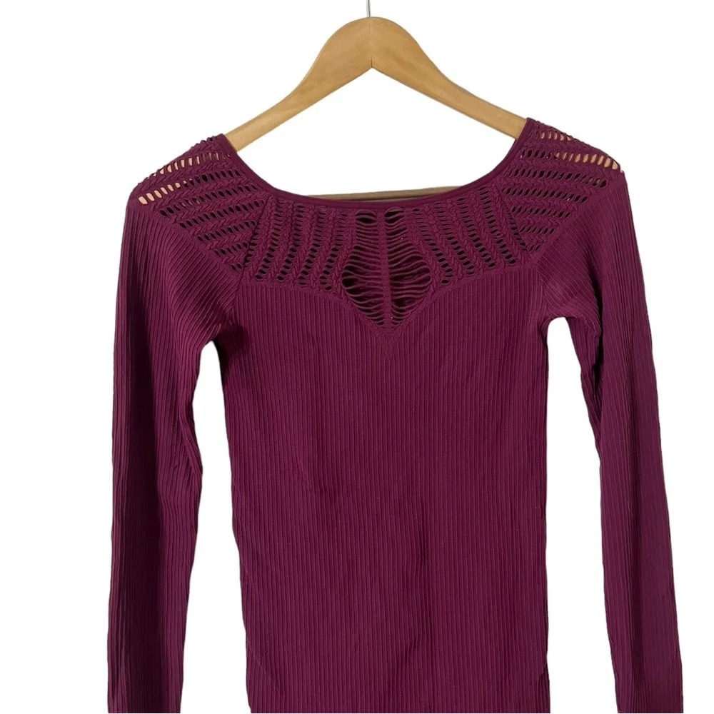 FREE PEOPLE Intimately Laser Cut Out Ribbed Long Sleeve Shirt Top